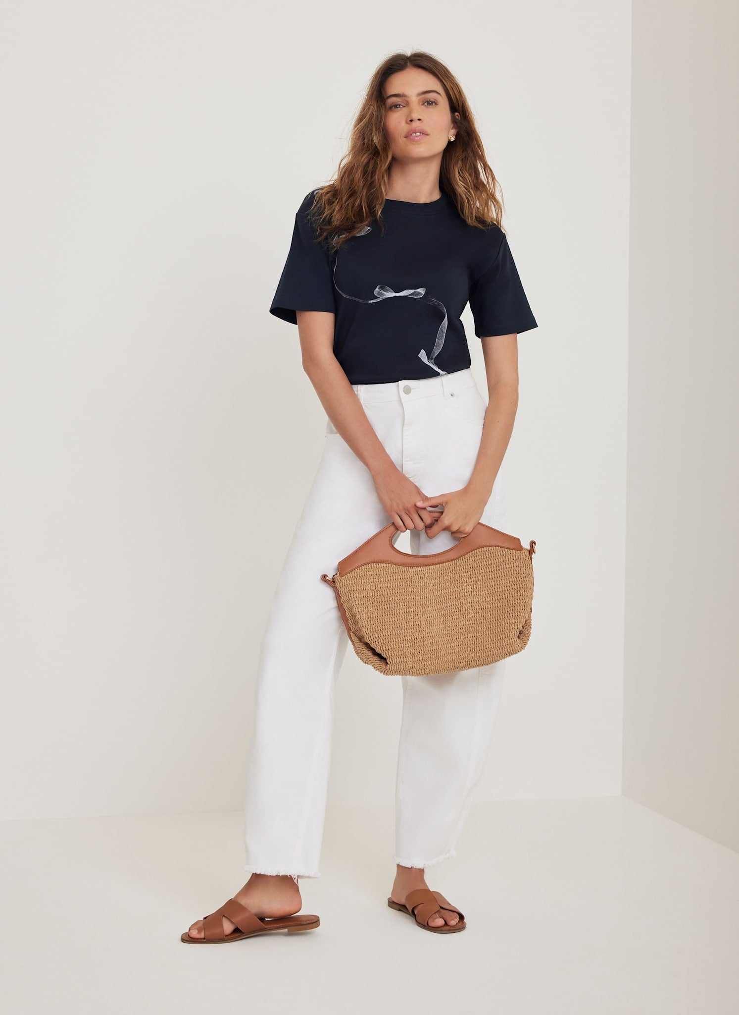 Navy Cotton Graphic Ribbon T-Shirt – Mint Velvet