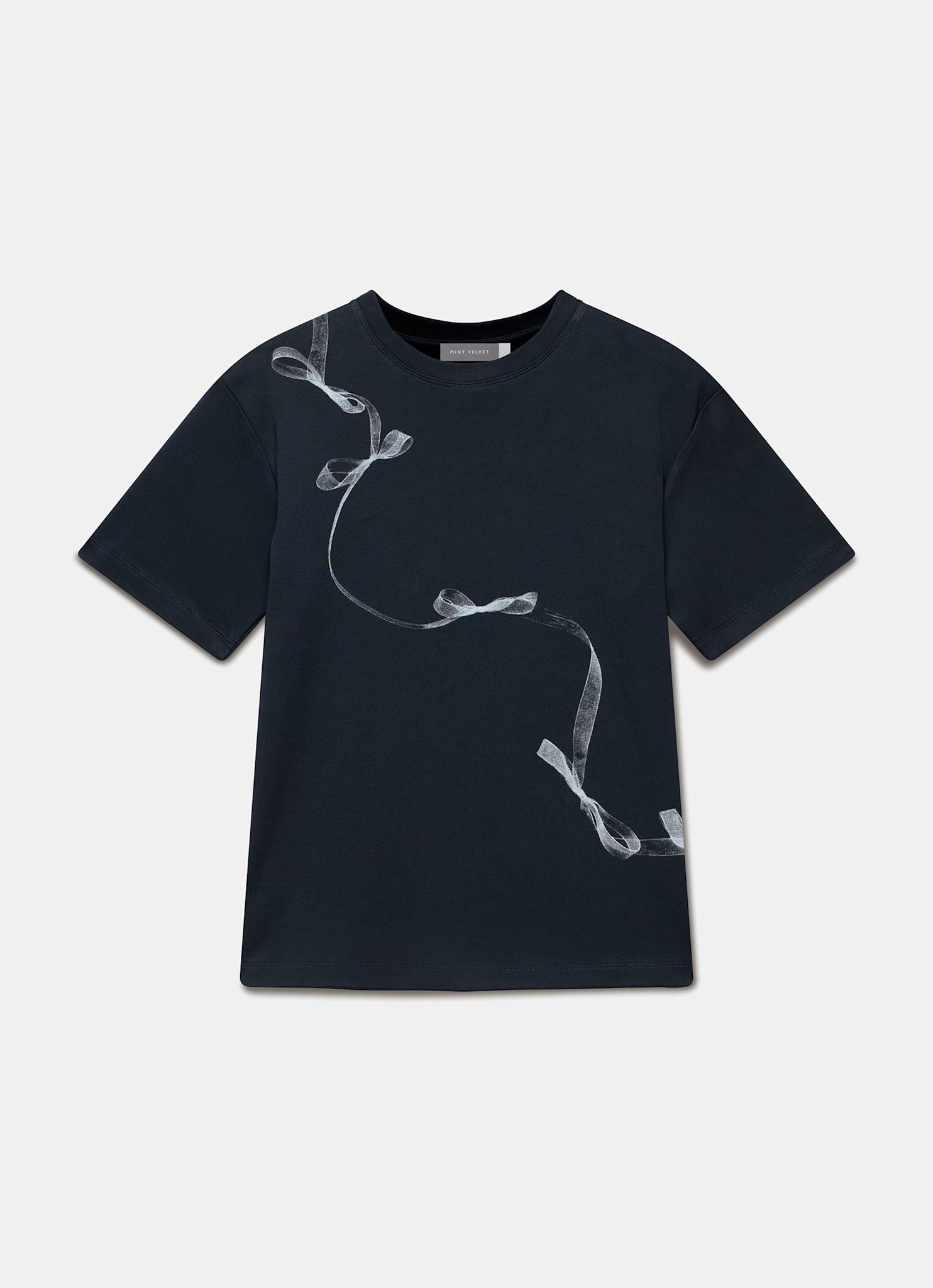 Navy Cotton Graphic Ribbon T-Shirt – Mint Velvet
