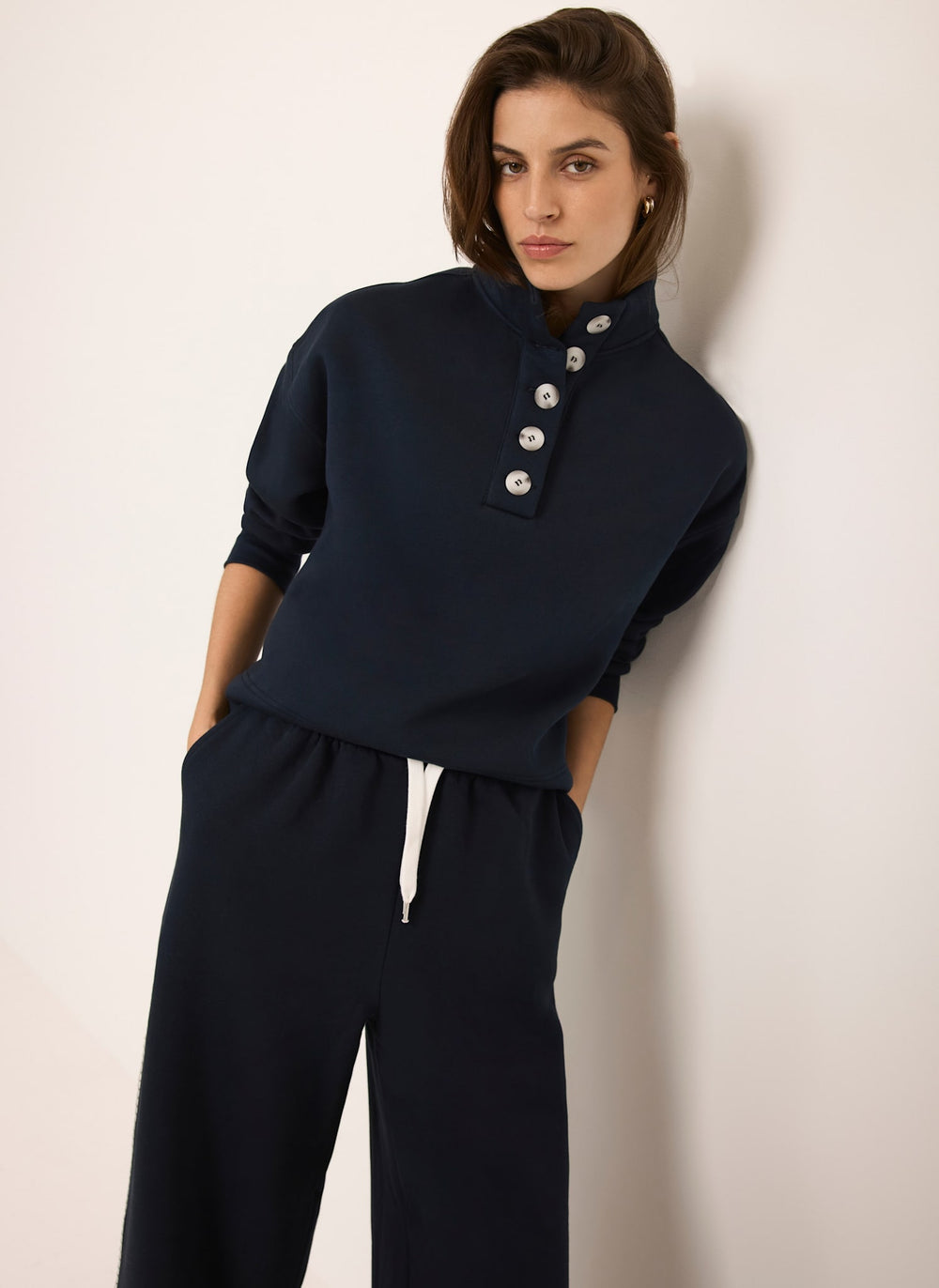 Navy Button Detail Sweatshirt