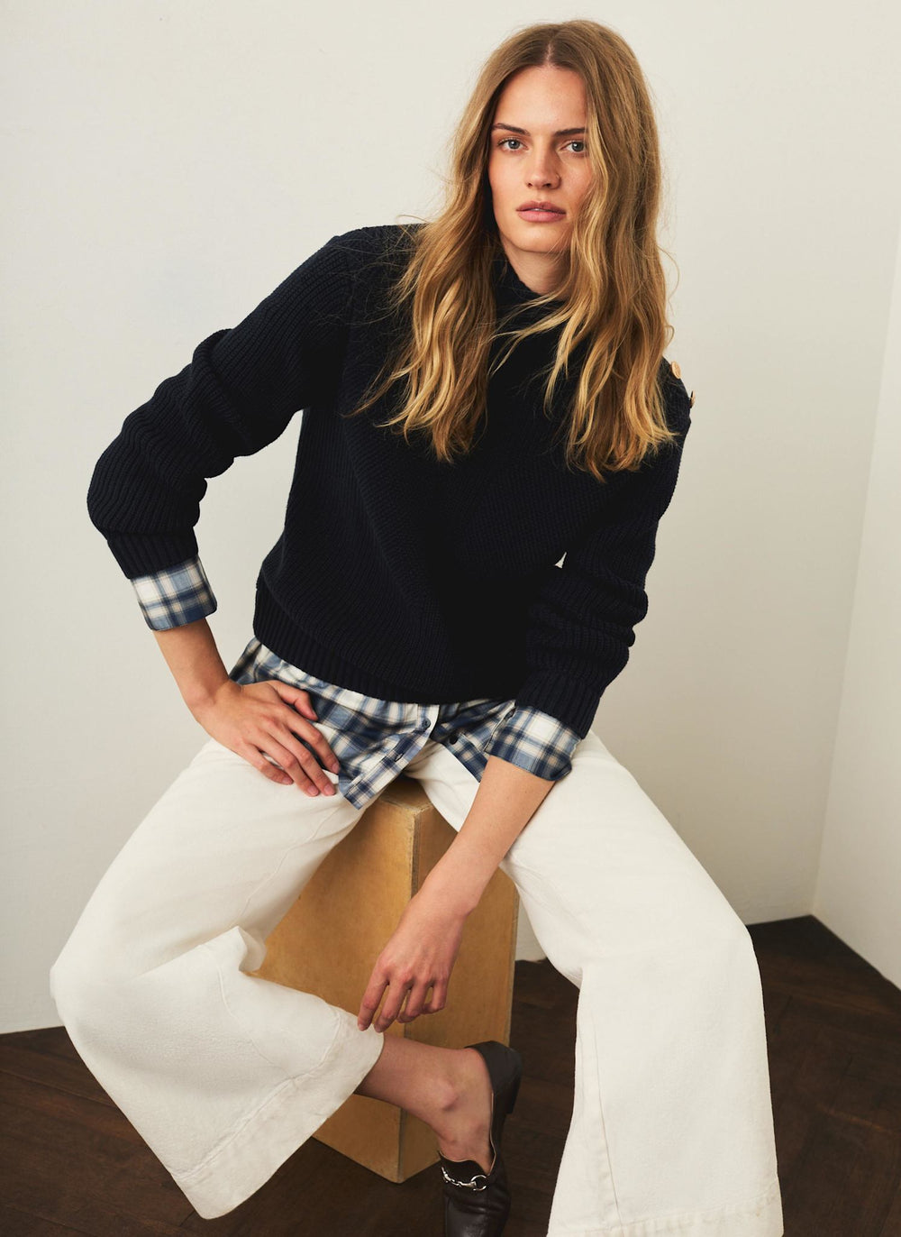 Navy Checked Trim Jumper