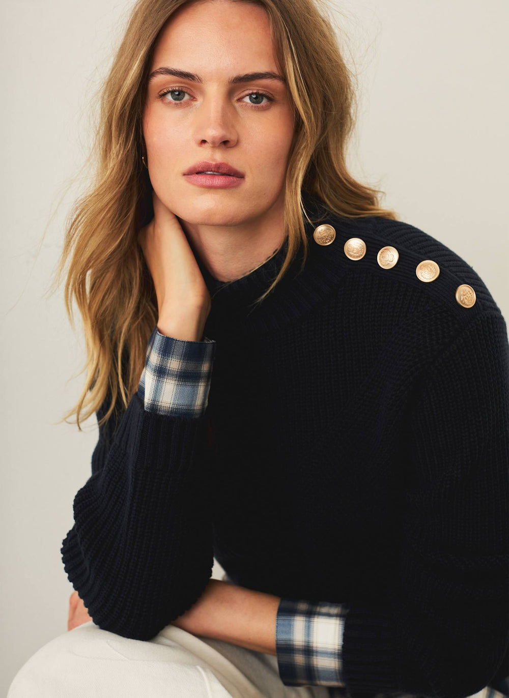 Navy Checked Trim Jumper