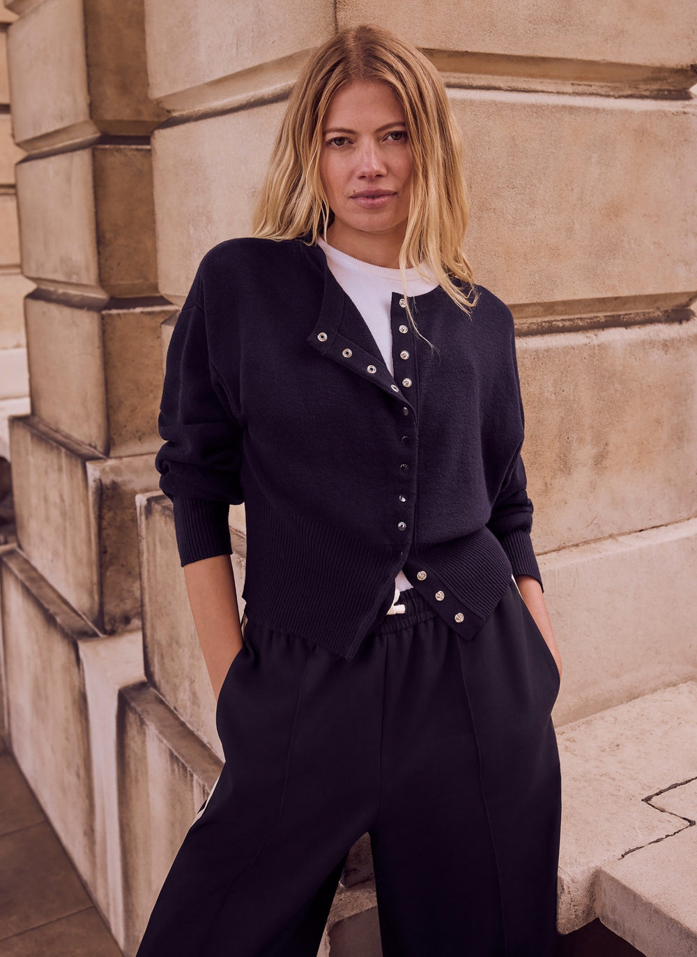 Navy Cotton Blend Cardigan