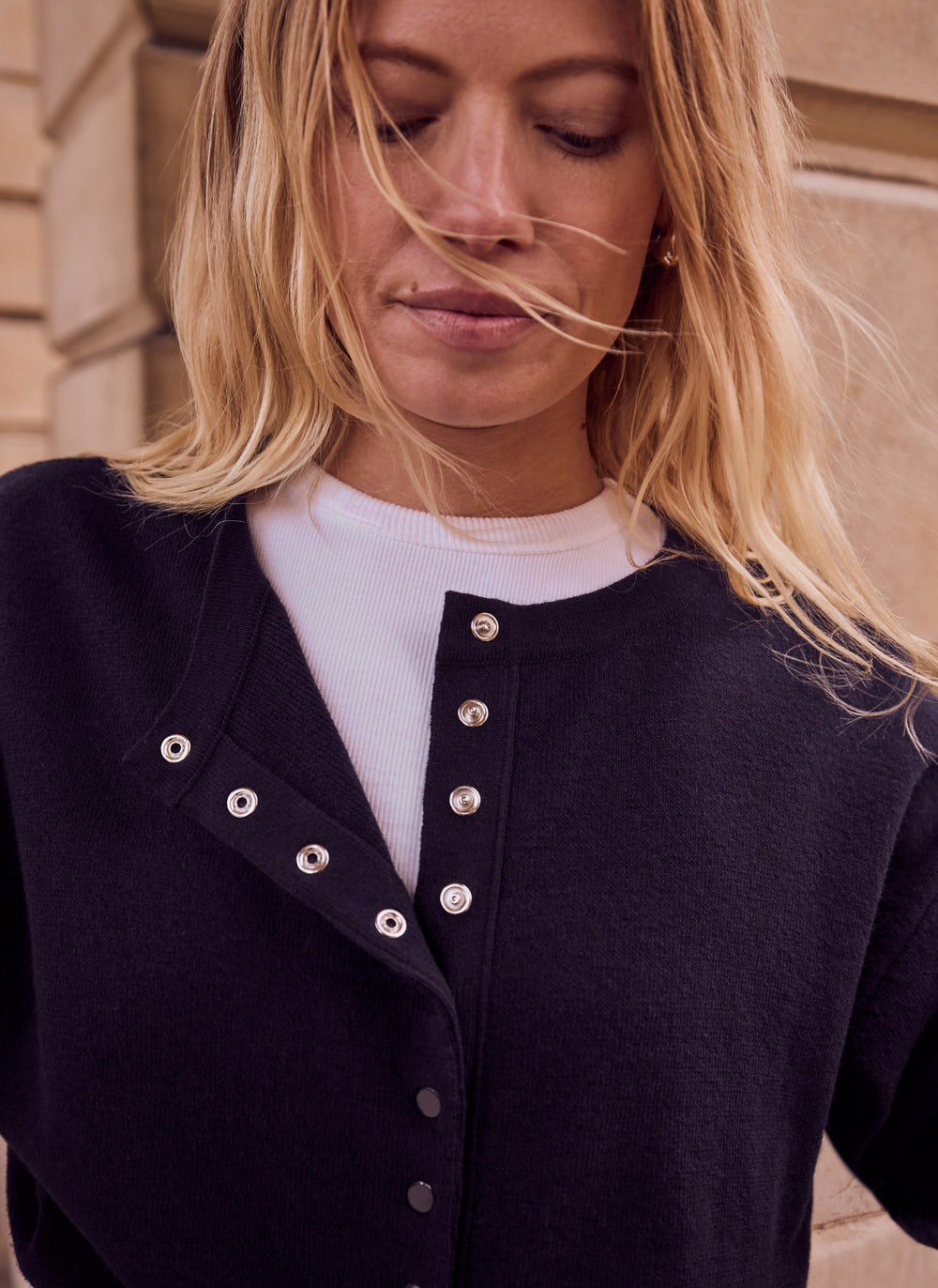 Navy Cotton Blend Cardigan