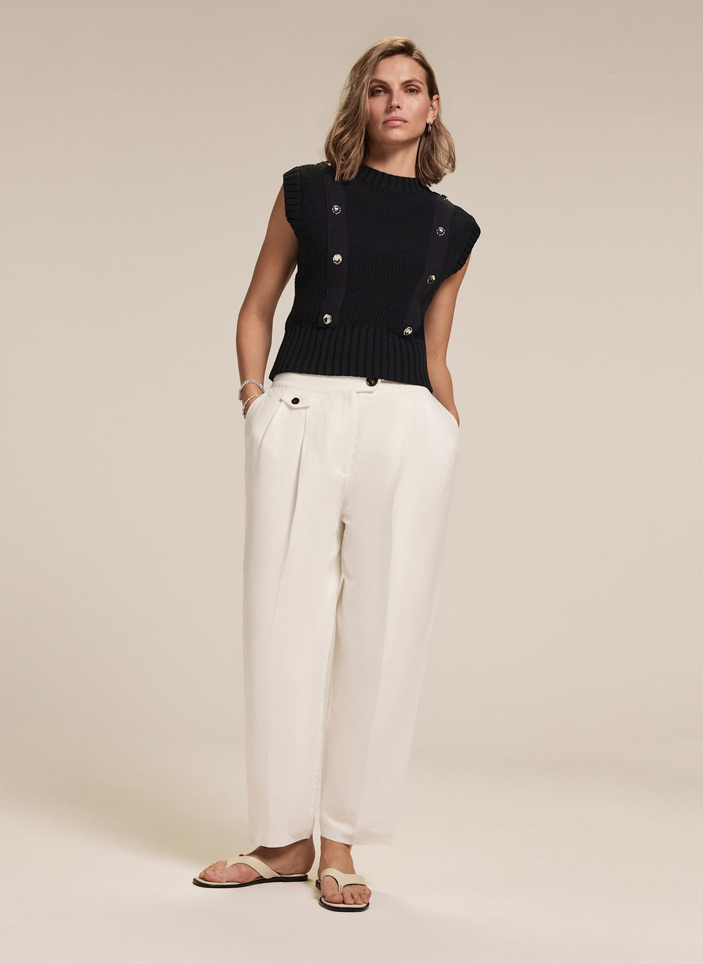 Navy Sleeveless Cotton Knit Top