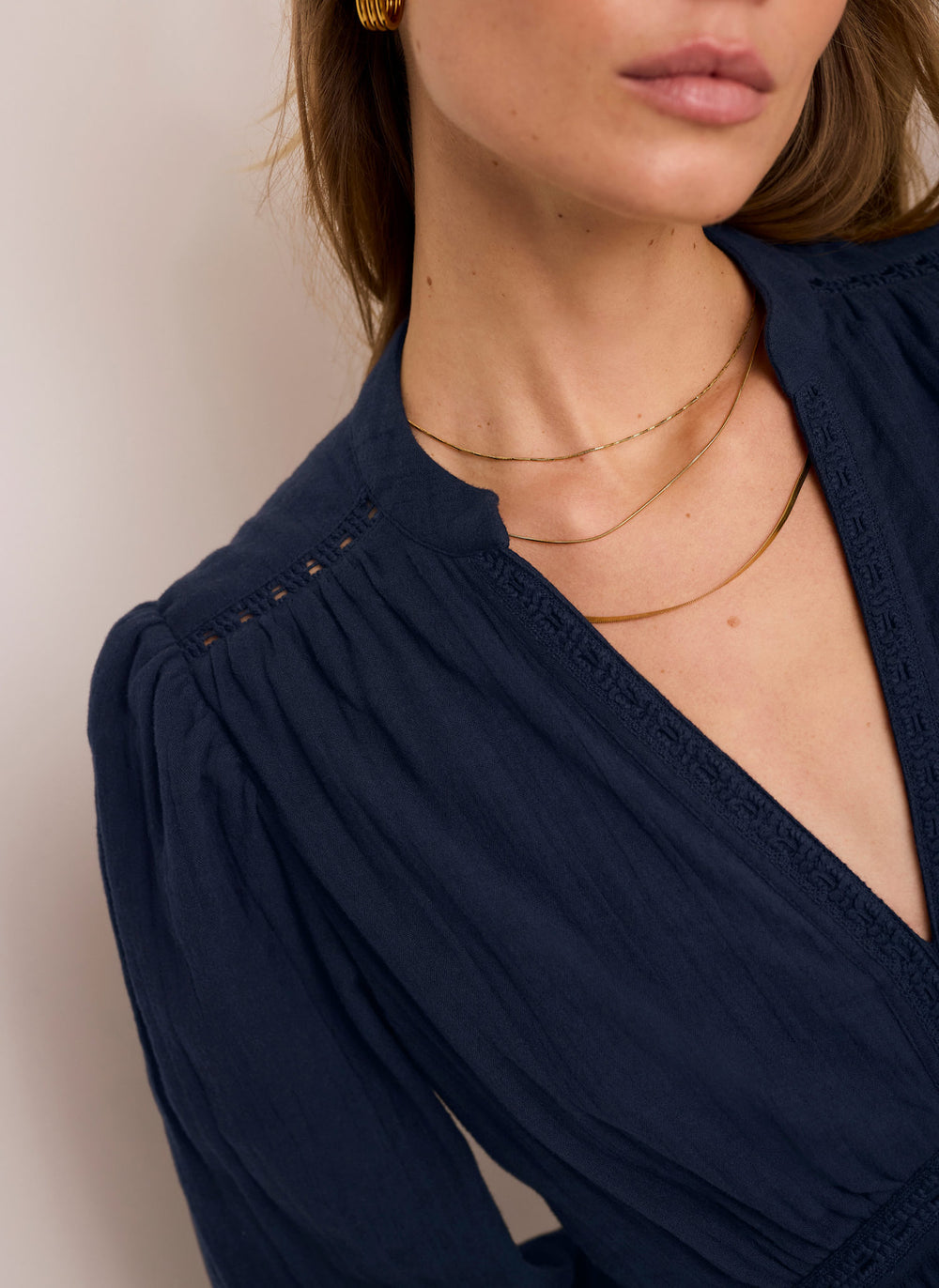 Navy Cotton Cheesecloth Mini Dress