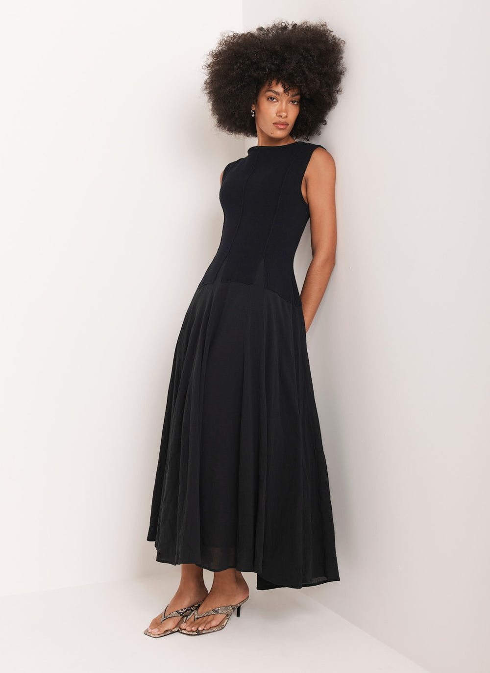 Navy Cotton Blend Drop Waist Maxi Dress