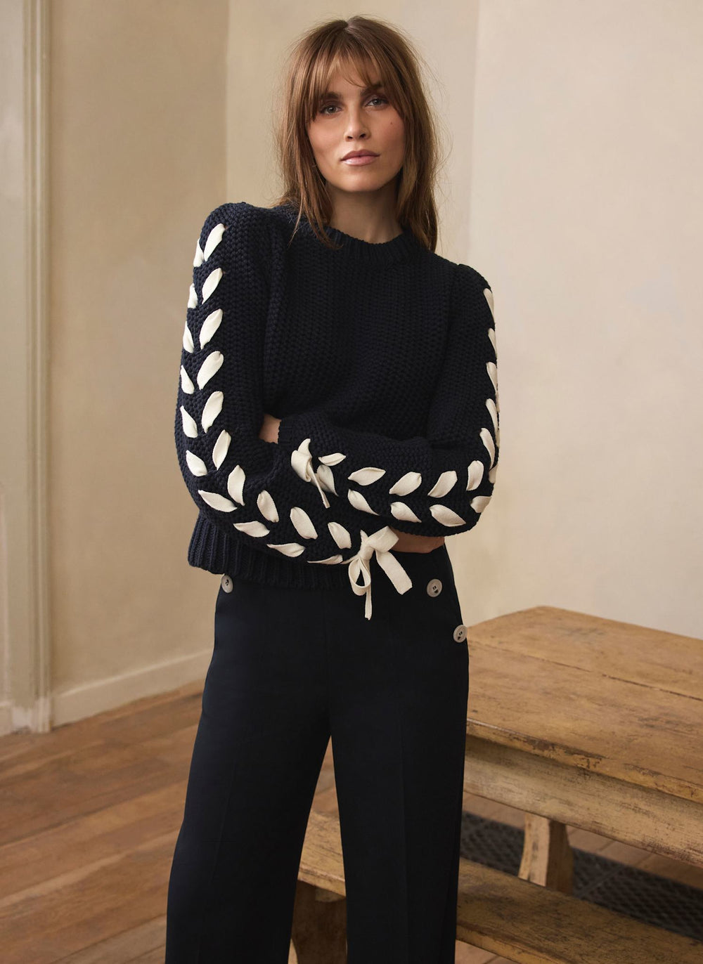 Navy Cotton Blend Ribbon Detail Jumper