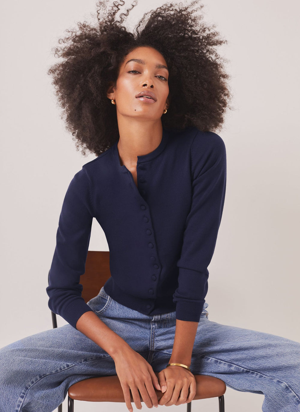 Navy Fine Knit Cardigan