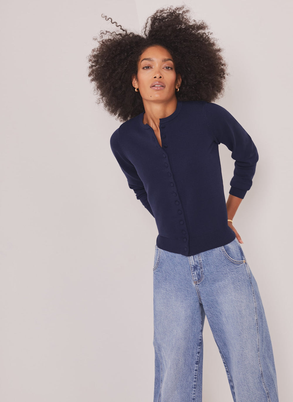 Navy Fine Knit Cardigan
