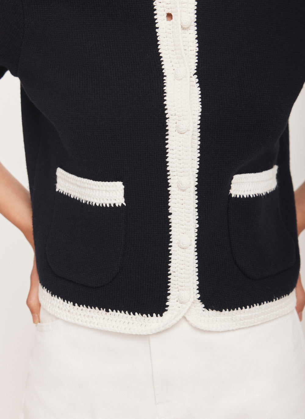 Navy Crochet Cotton Blend Jacket