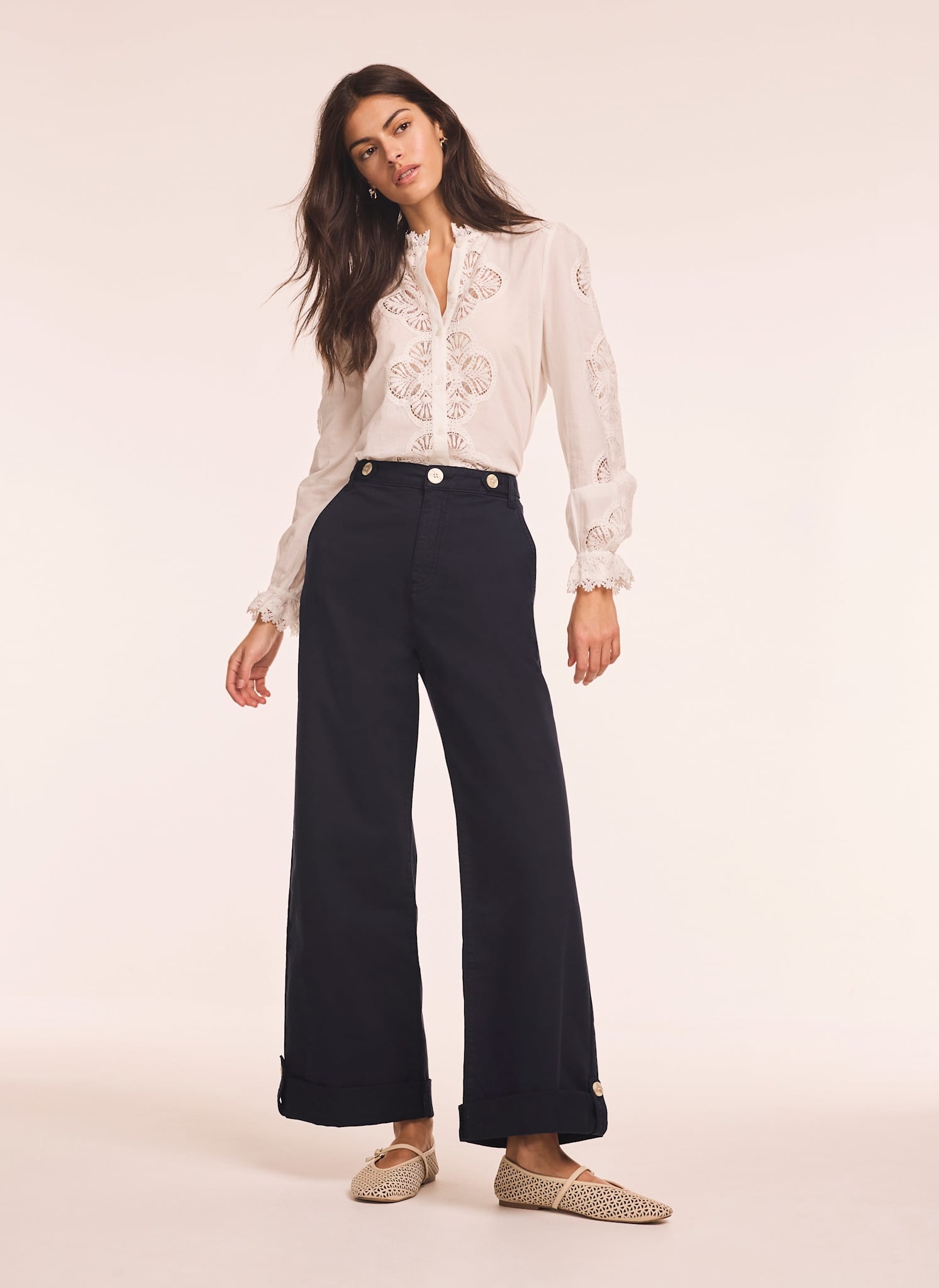 Navy Cropped Wide Chino Trousers – Mint Velvet