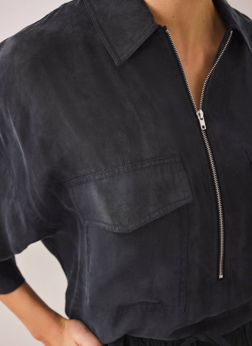 Navy Zip Detail Blouse