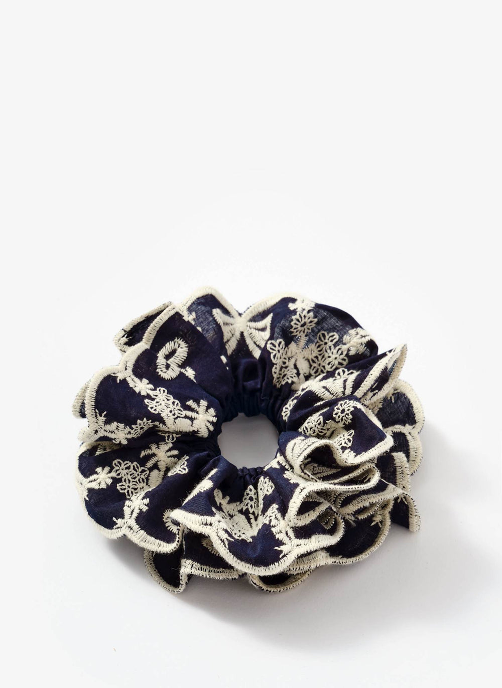 Navy Cotton Embroidered Scrunchie