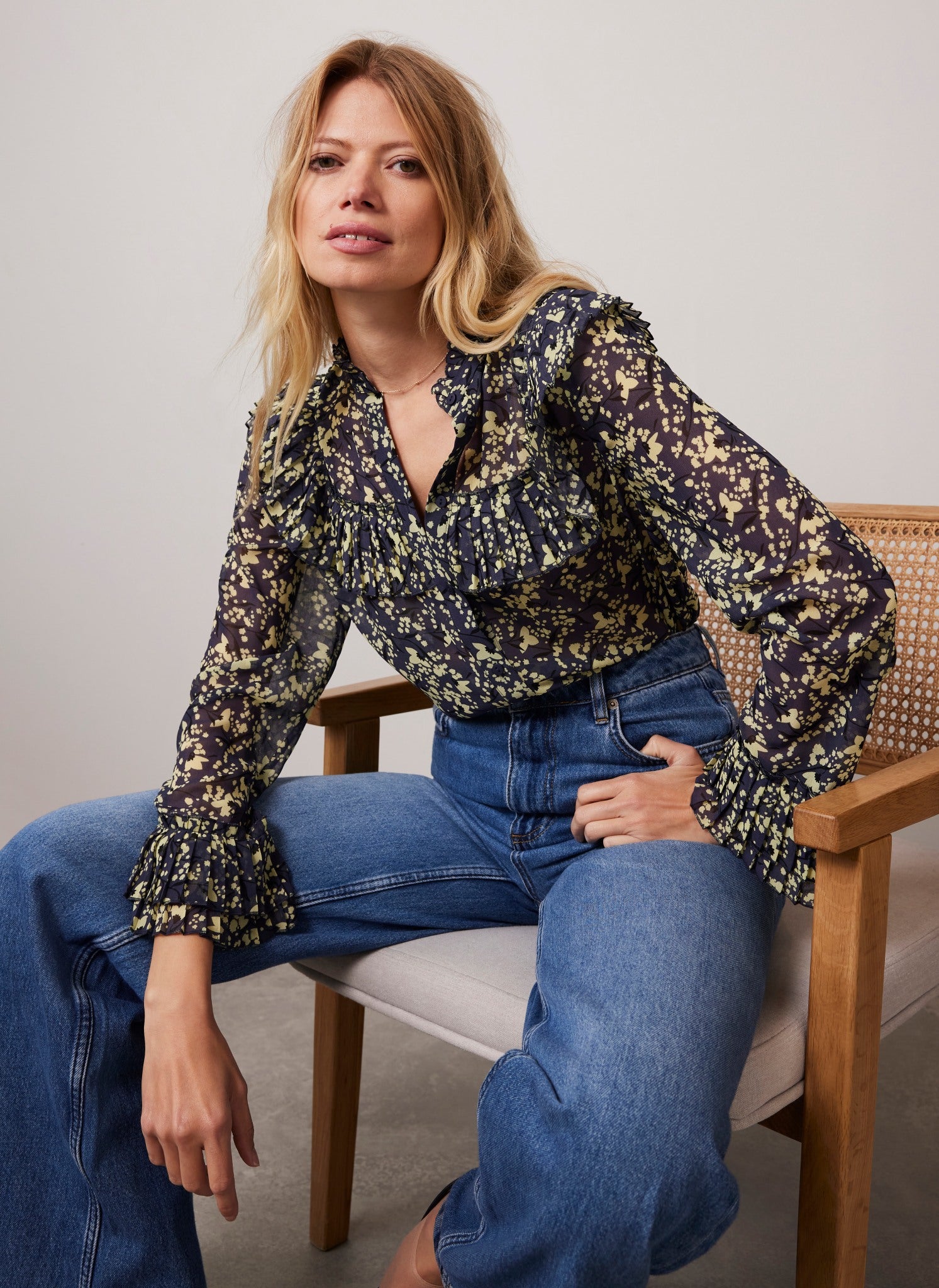 Navy Floral Print Blouse – Mint Velvet