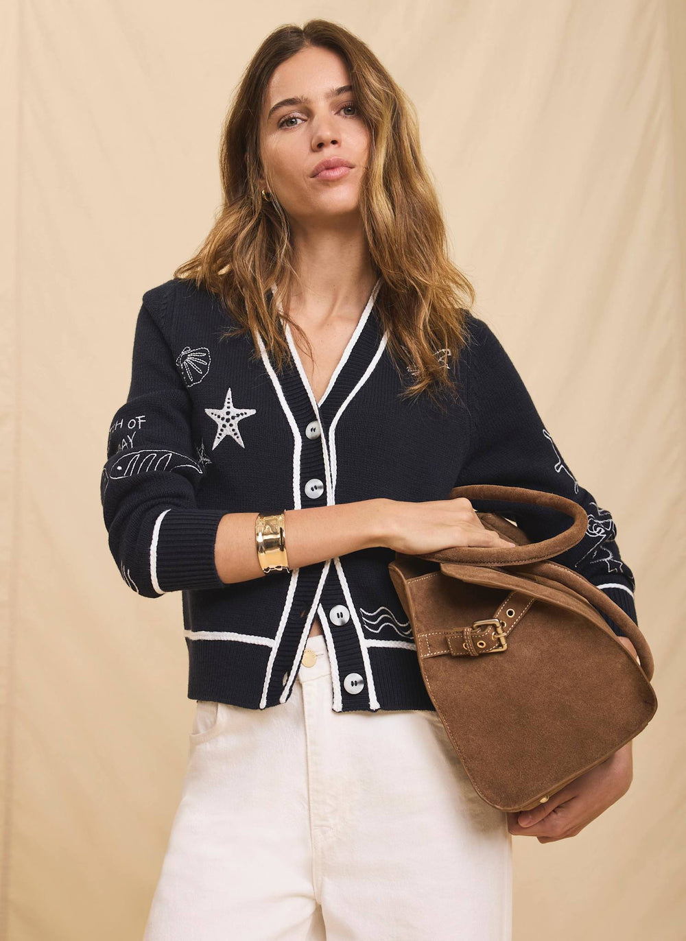 Navy Embroidered Marine Knit Cardigan