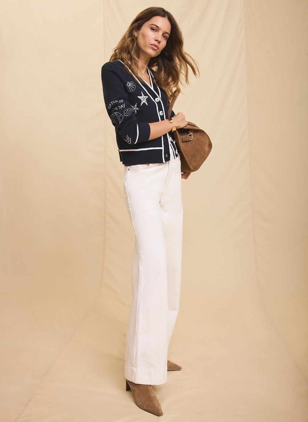 Navy Embroidered Marine Knit Cardigan