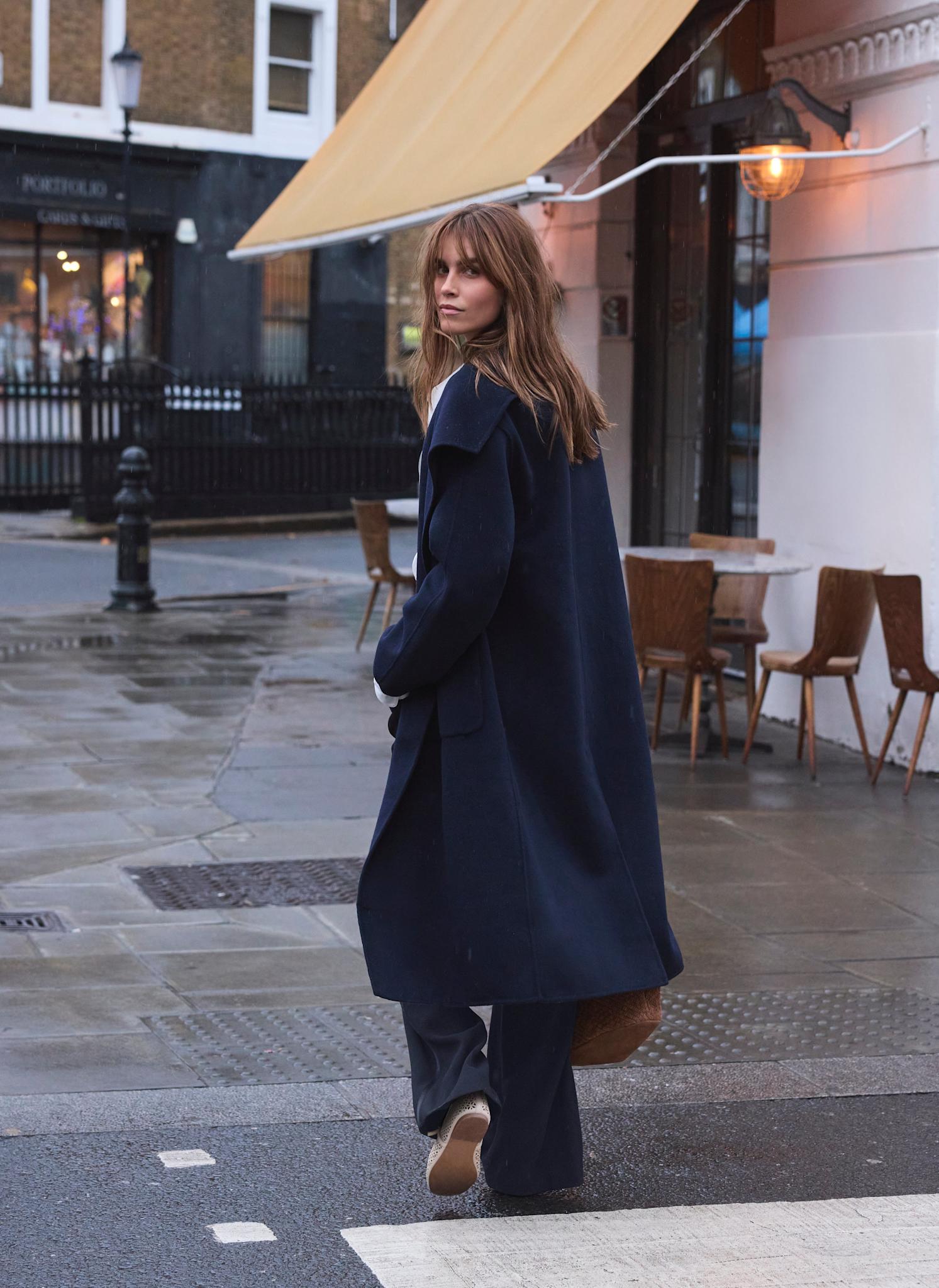 Navy Hand Finished Double Breasted Coat – Mint Velvet