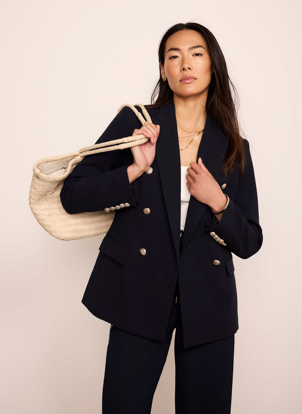 Navy Double Breasted Button Detail Blazer
