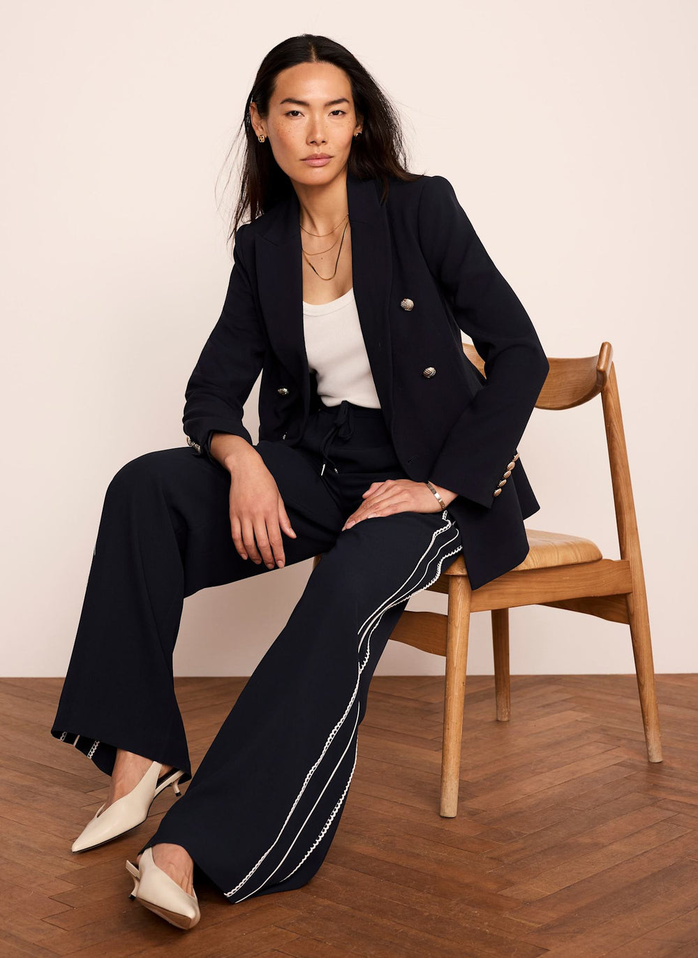 Navy Double Breasted Button Detail Blazer