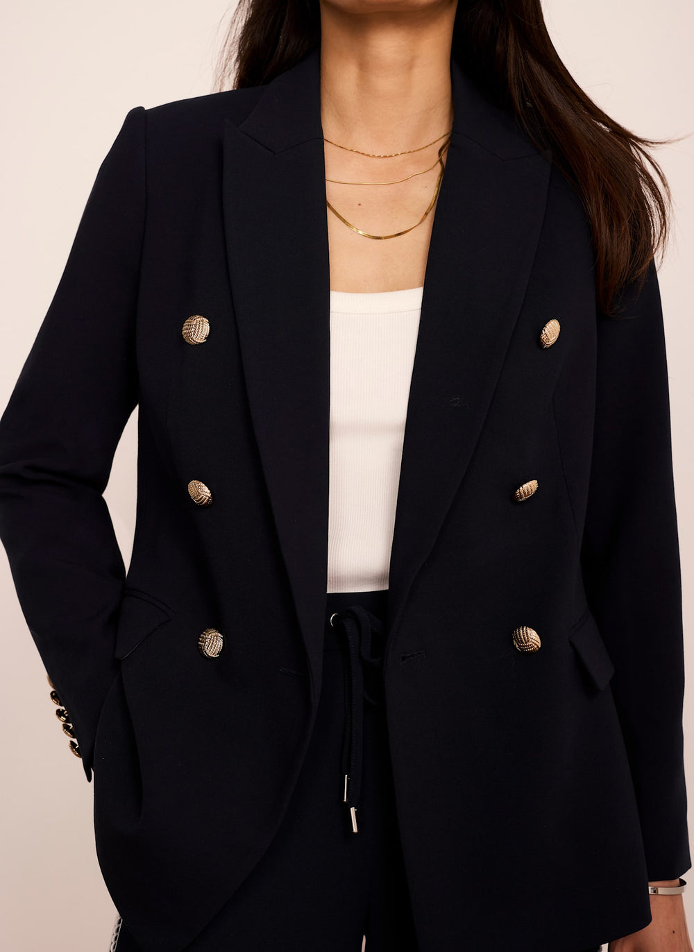 Navy Double Breasted Button Detail Blazer