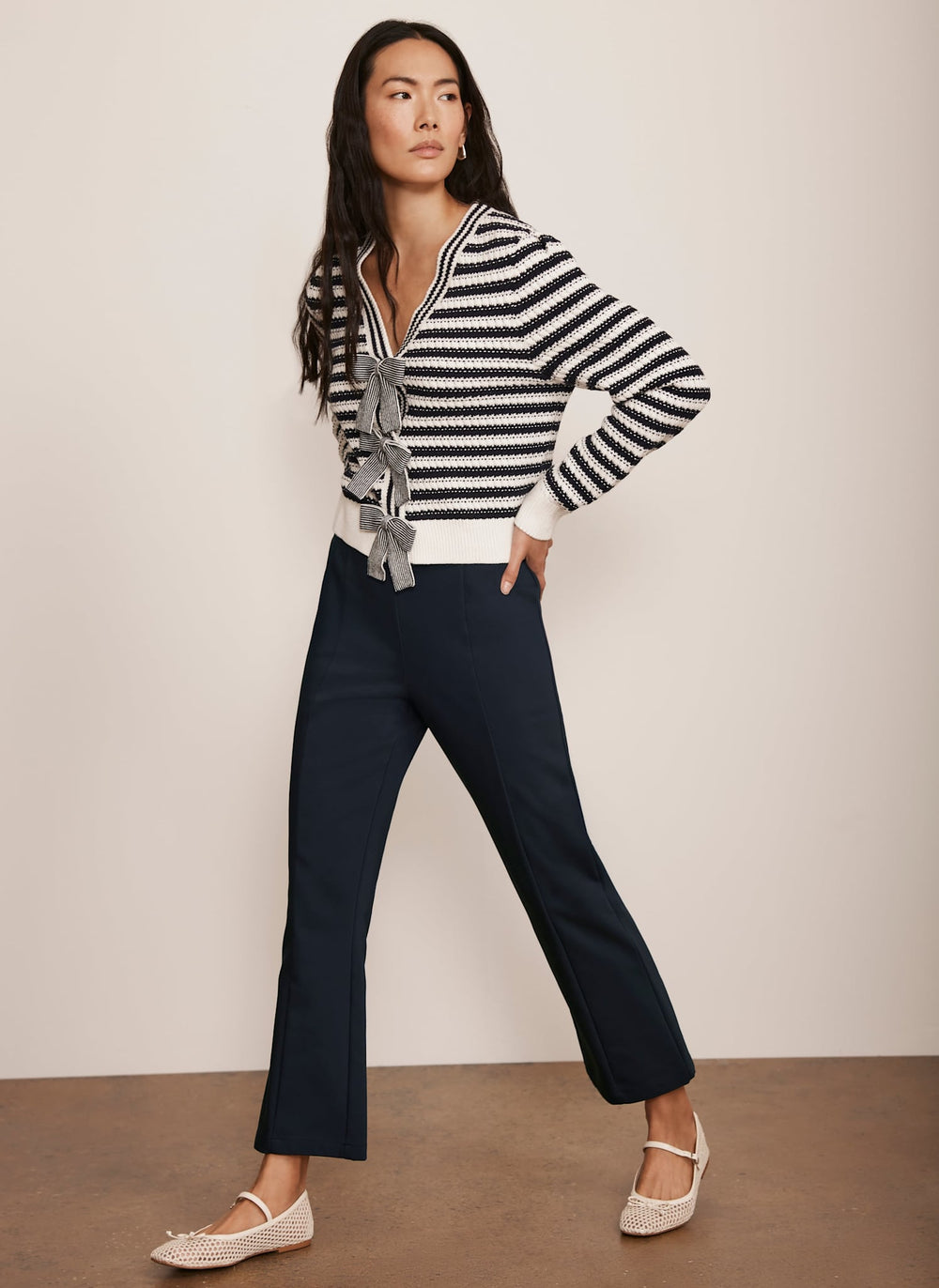 Navy Kick Flare Cropped Trousers