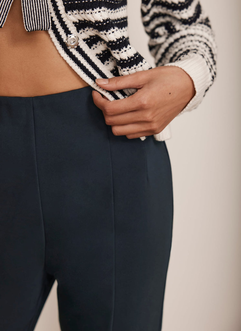 Navy Kick Flare Cropped Trousers
