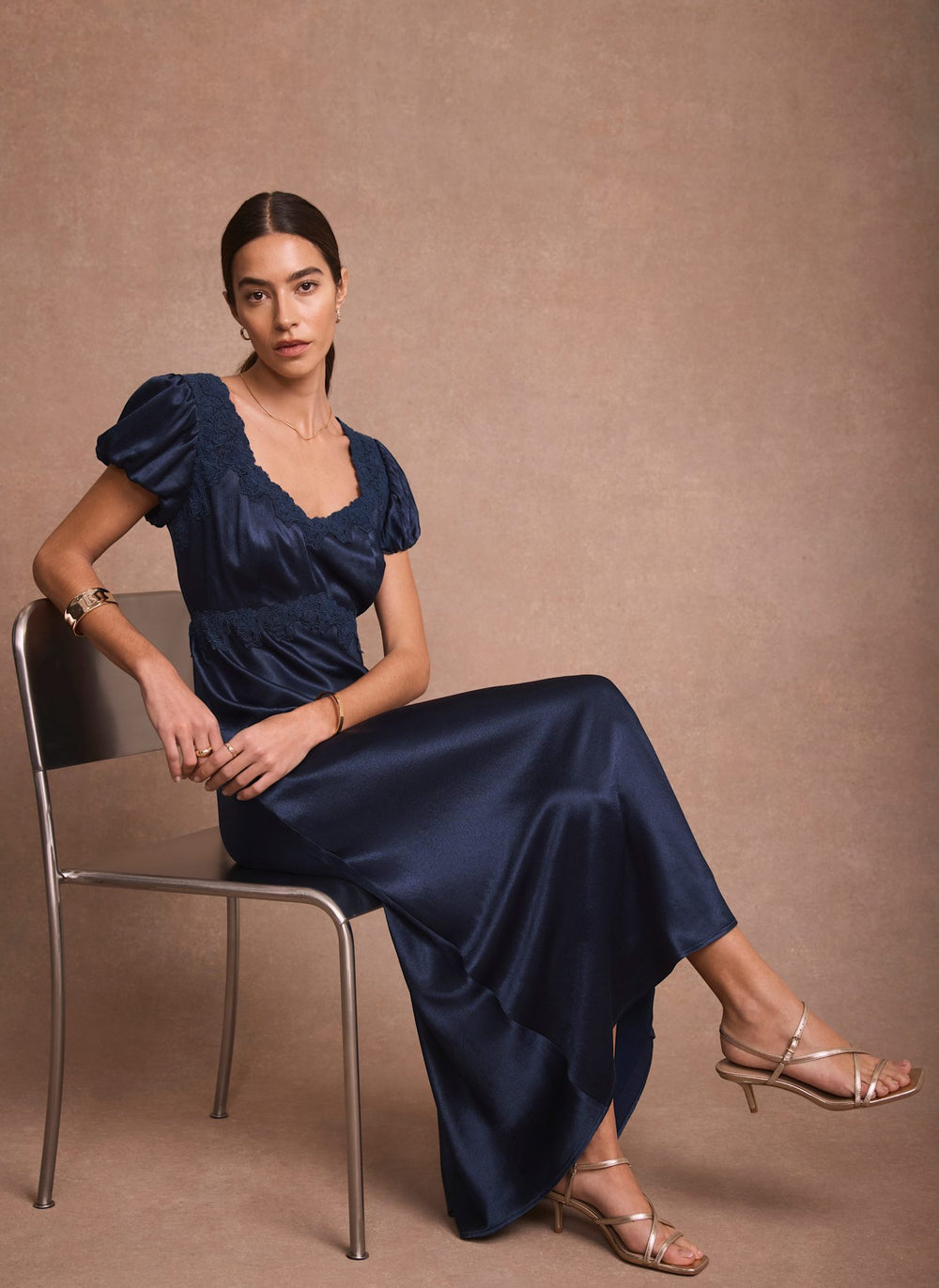 Navy Lace Detail Satin Midi Dress Mint Velvet Navy Lace Detail Satin Midi Dress Mint Velvet