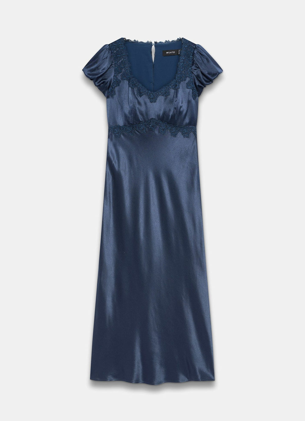 Navy Lace Detail Satin Midi Dress  Mint Velvet