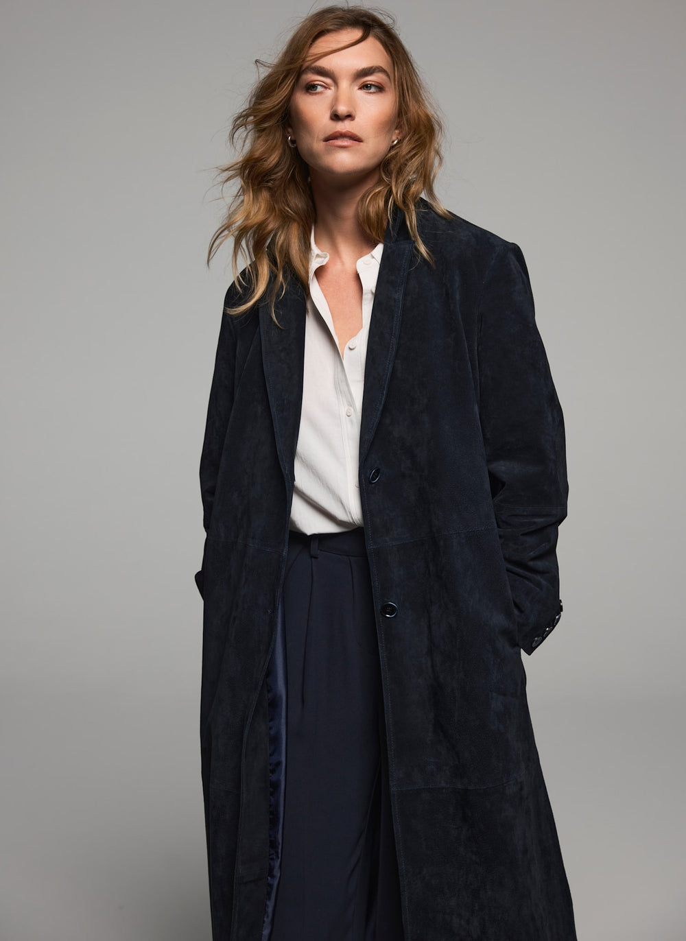 Navy Suede Trench Coat