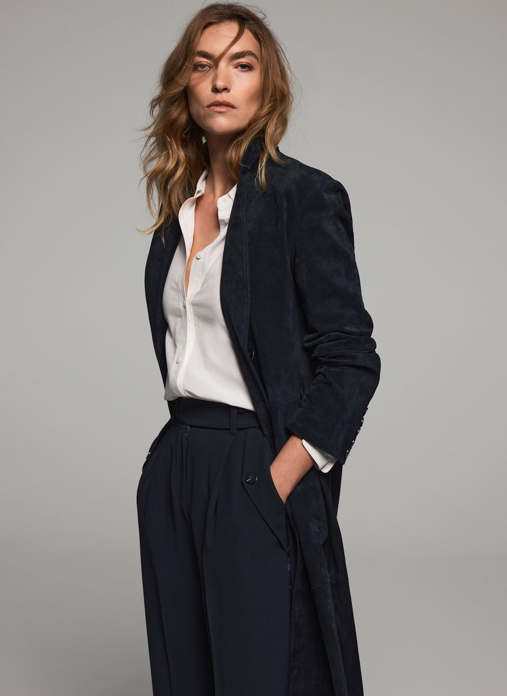 Navy Suede Trench Coat