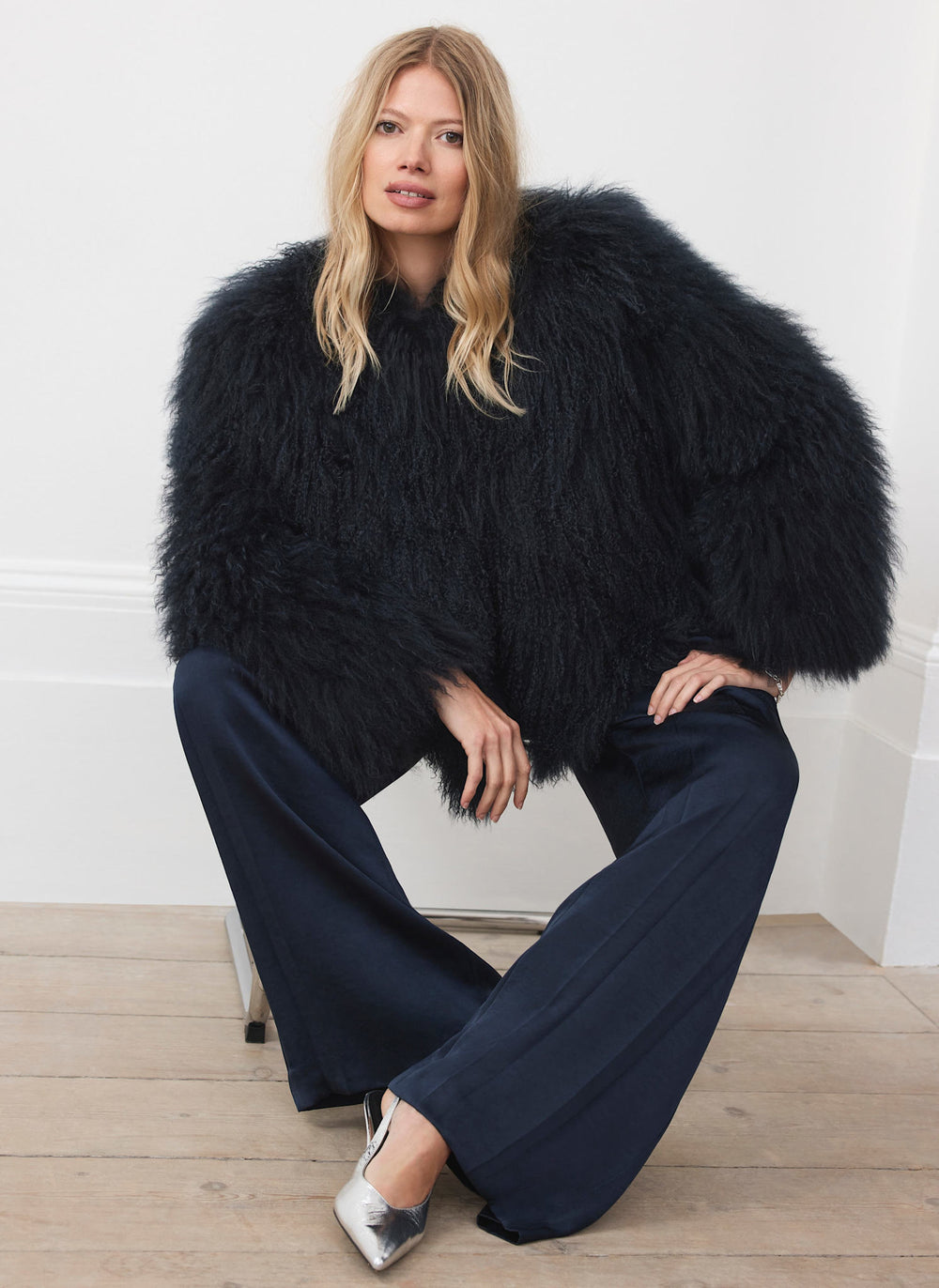 Navy Mongolian Fur Jacket – Mint Velvet
