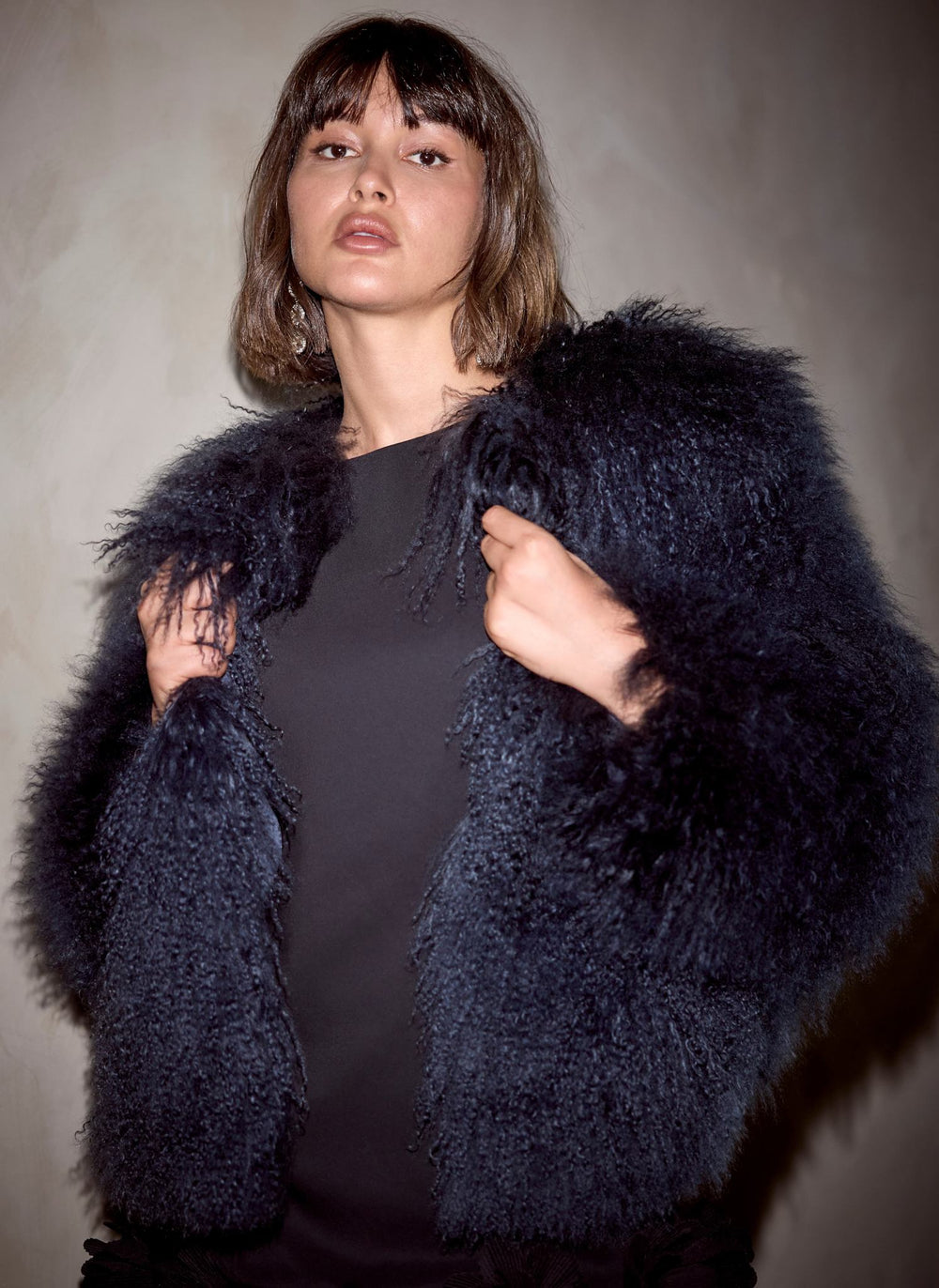 Navy Mongolian Fur Jacket – Mint Velvet