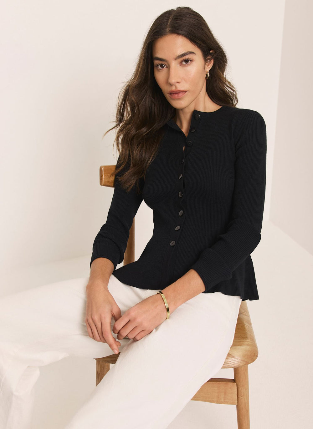 Navy Peplum Knit Cardigan