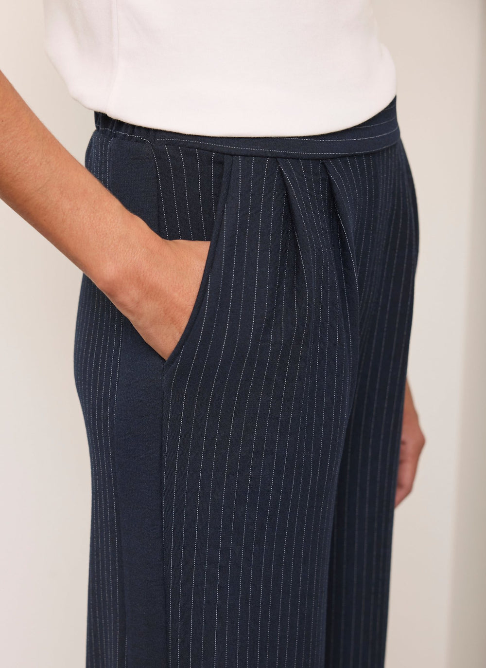 Navy Pinstripe Wide Trousers