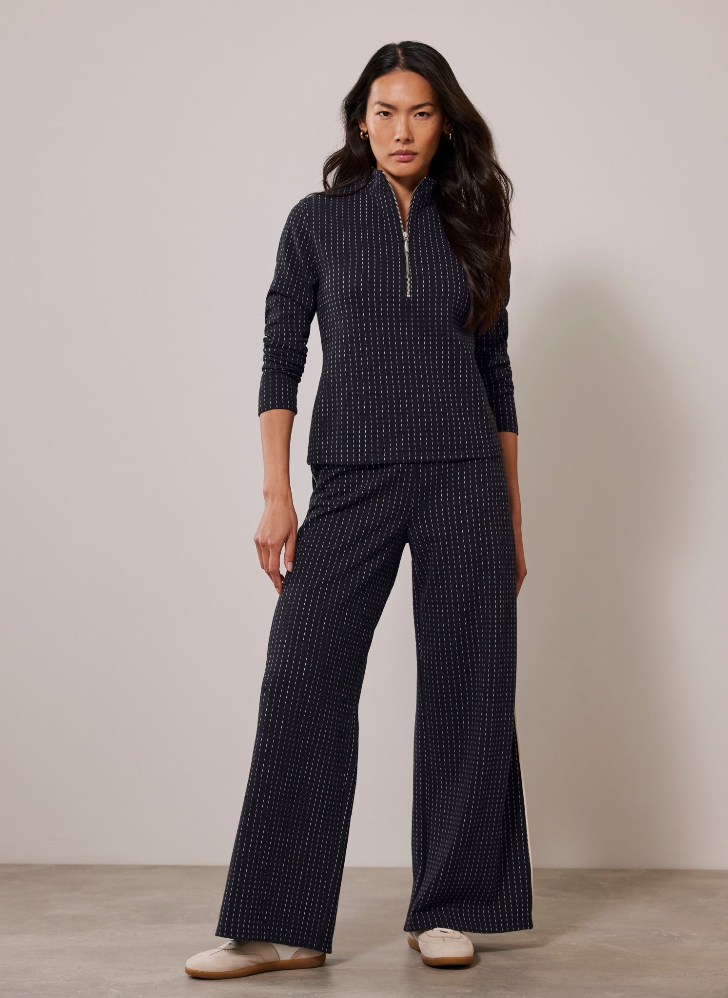 Navy Pinstripe Wide Trousers – Mint Velvet