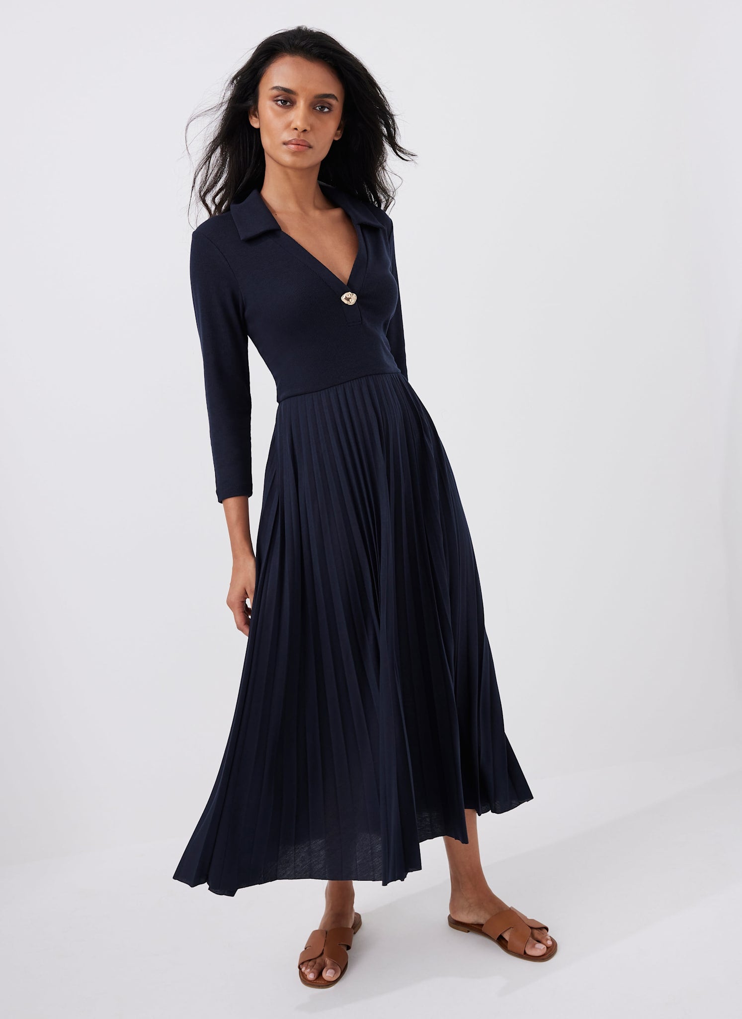 Navy Jersey Collar Midi Dress – Mint Velvet