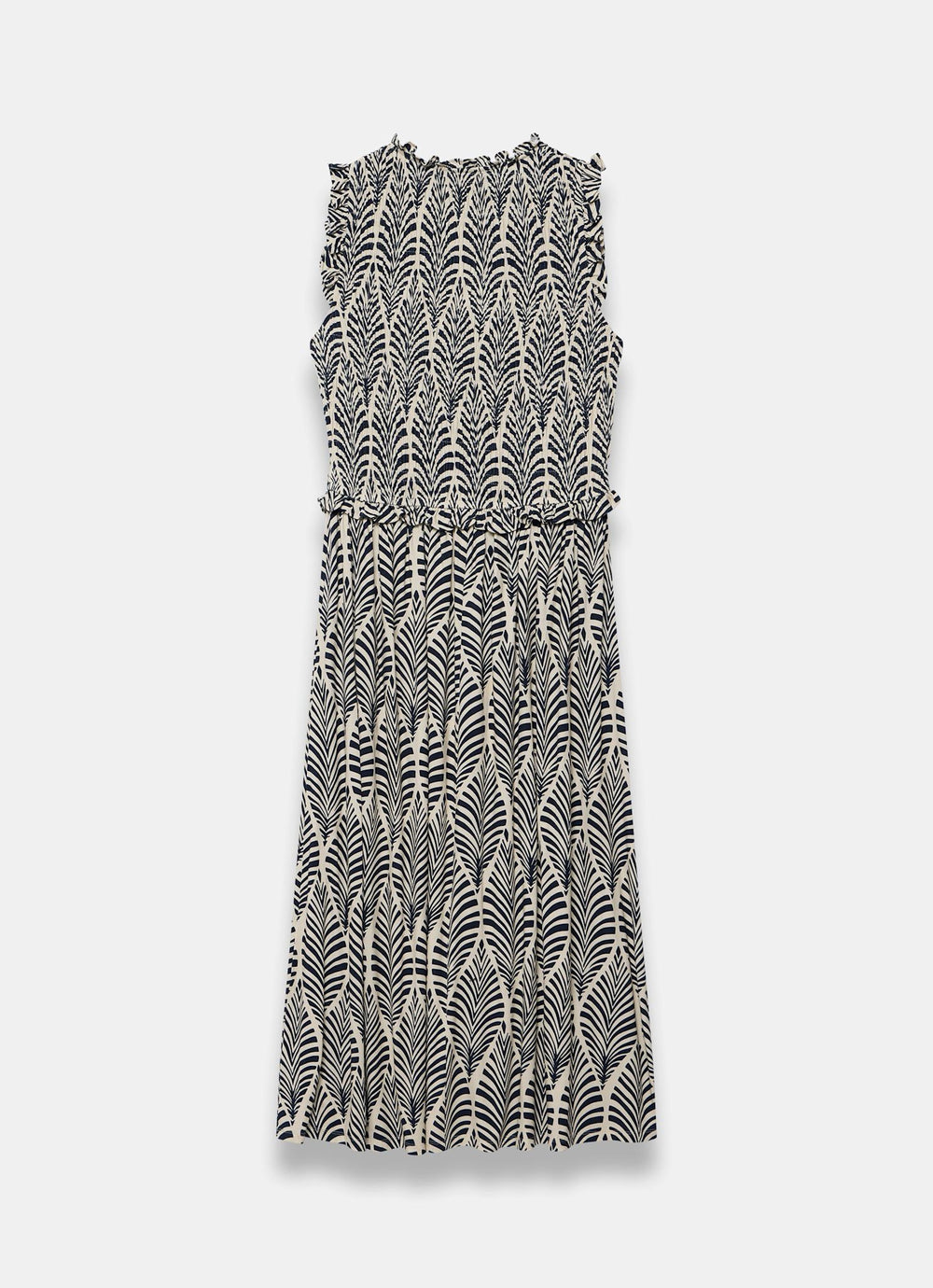print dress midi Navy Leaf Print Shirred Midi Dress – Mint Velvet