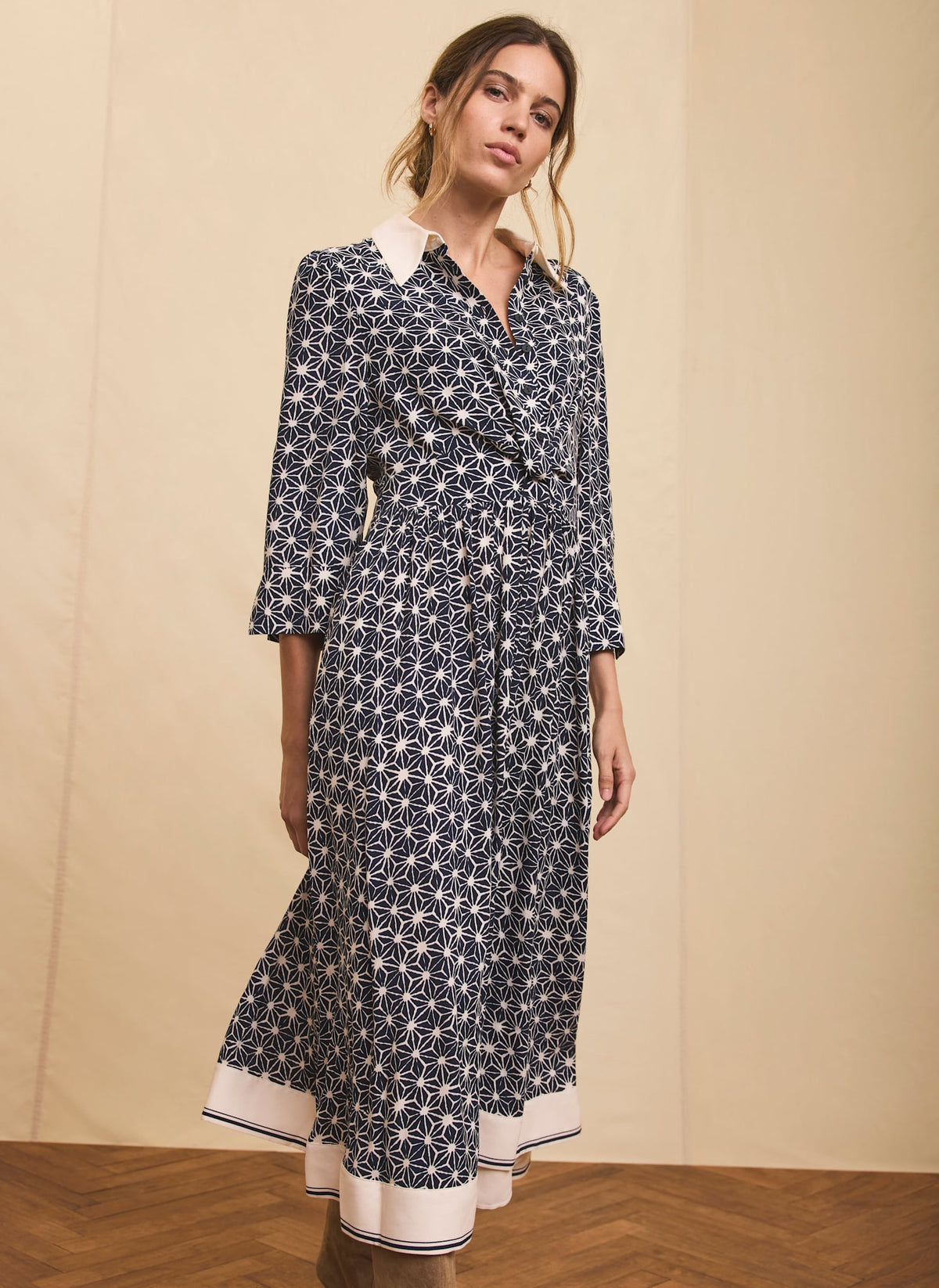 black long sleeve pleated midi dress Patou