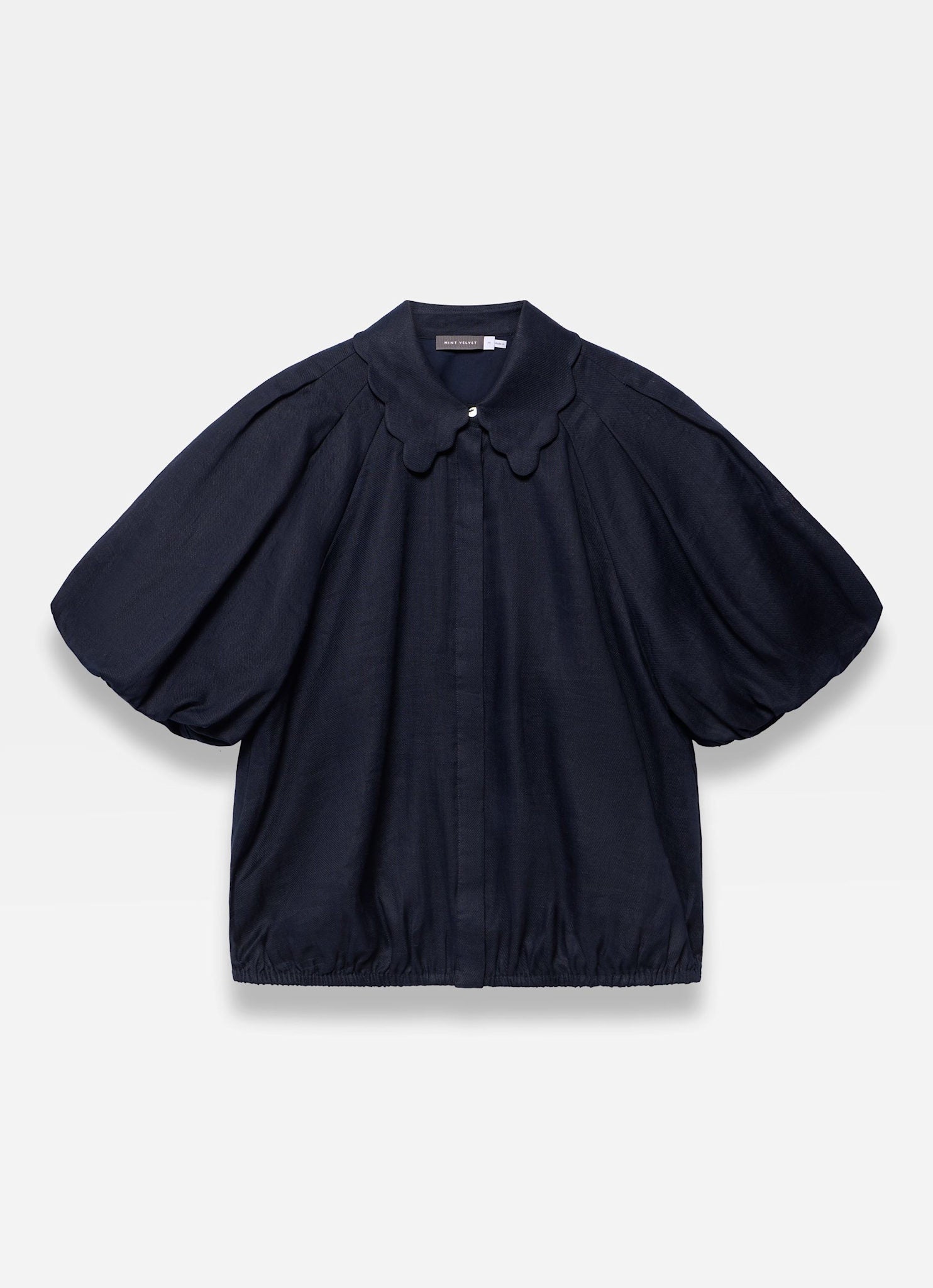 mare ネイビー Soft Volume Puff Sleeve Blouse Navy Ramie Scallop Puff Sleeve Shirt – Mint Velvet