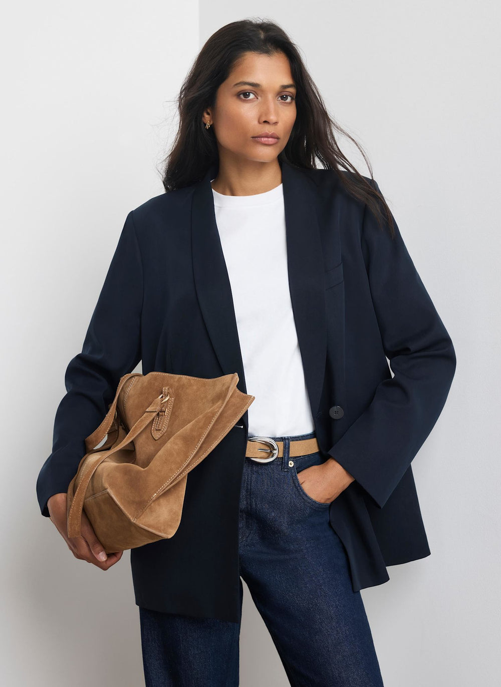 Navy Single Breasted Relaxed Blazer