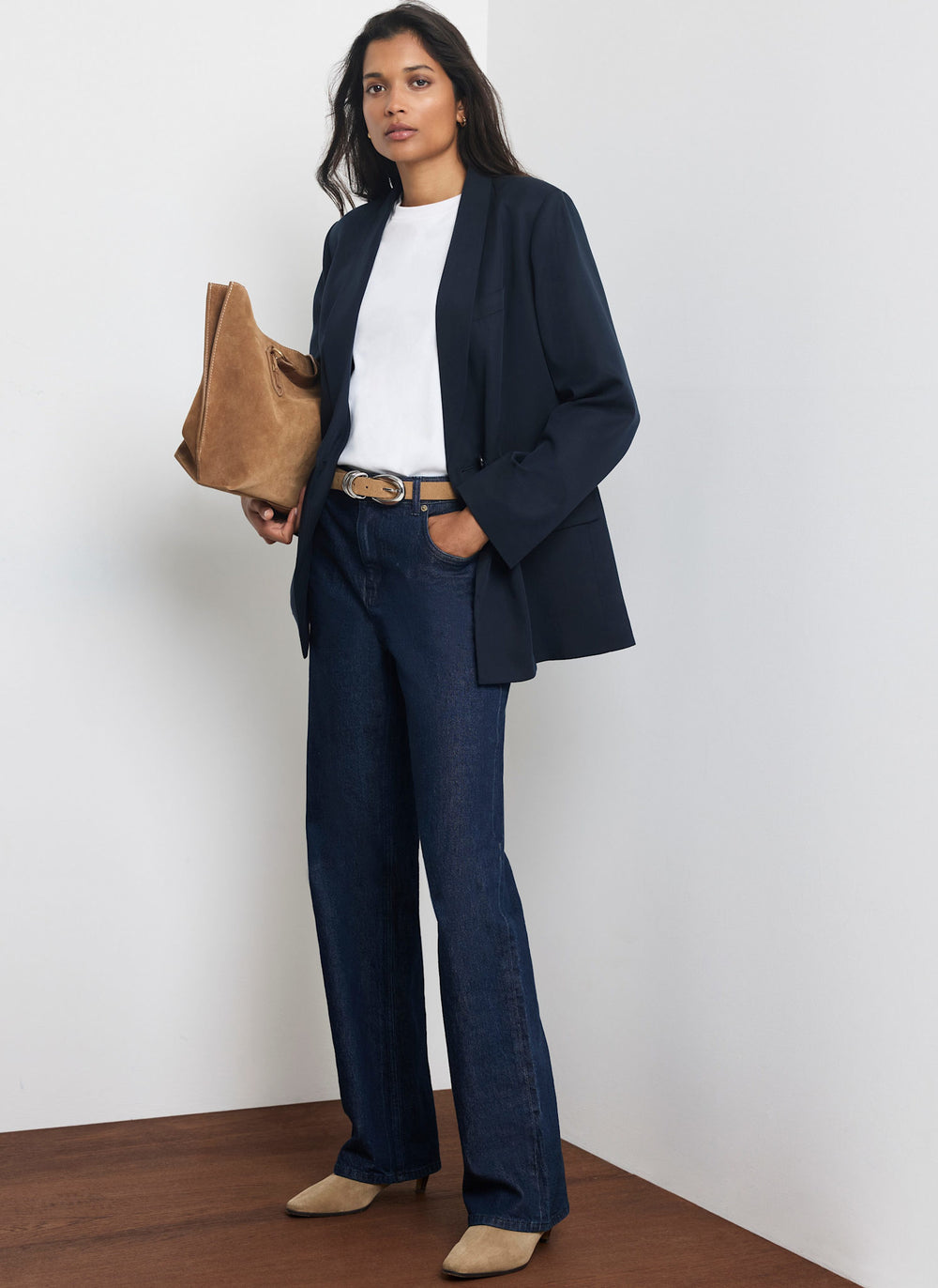 Navy Single Breasted Relaxed Blazer