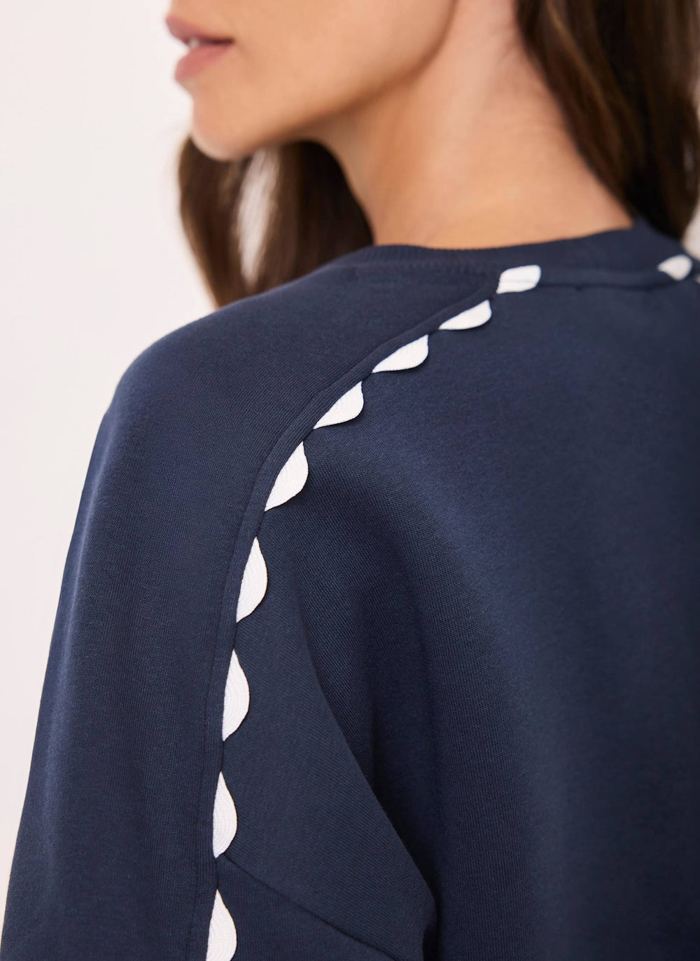 Navy Contrast Scallop Trim Sweatshirt