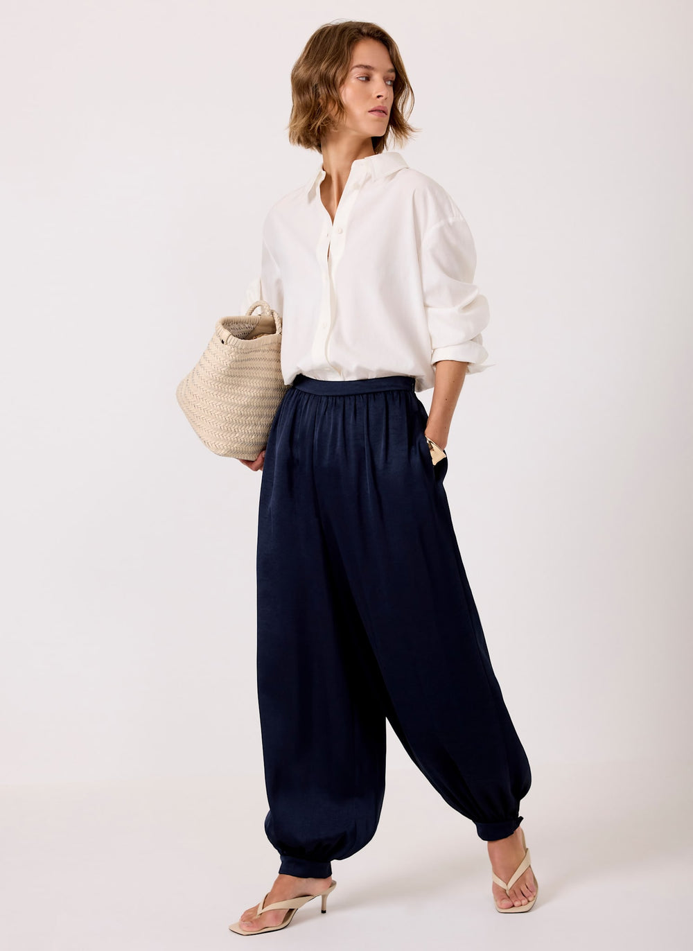 Navy Satin Balloon Trousers