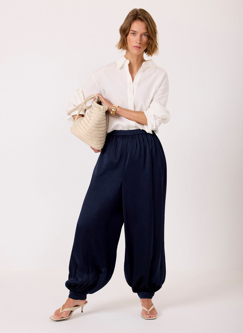 Navy Satin Balloon Trousers