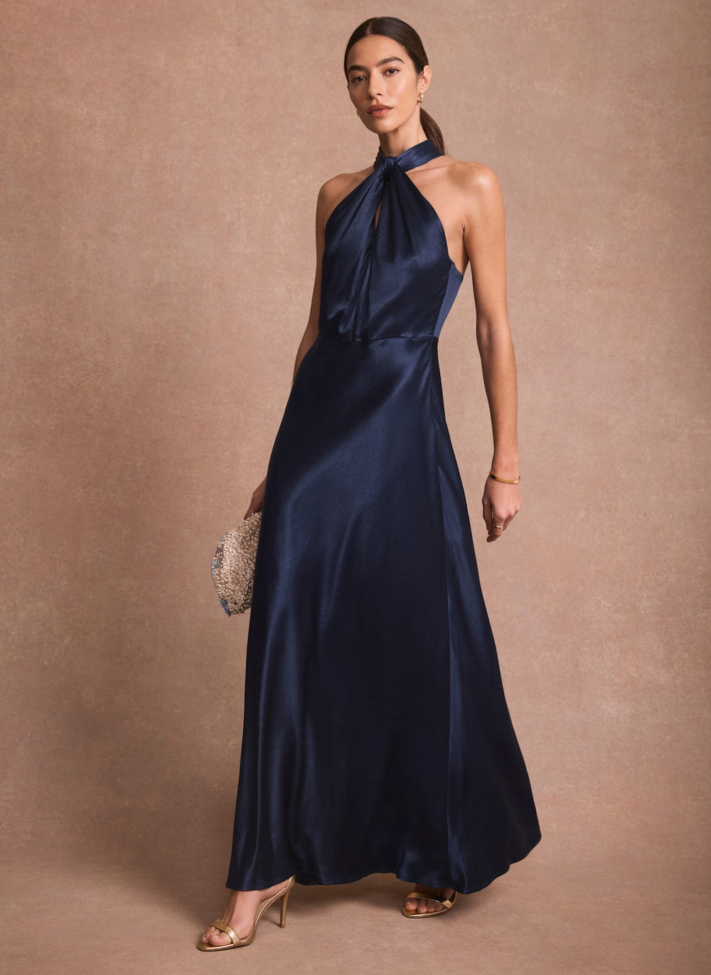fitted lace wedding dress Navy Satin Halter Maxi Dress – Mint Velvet