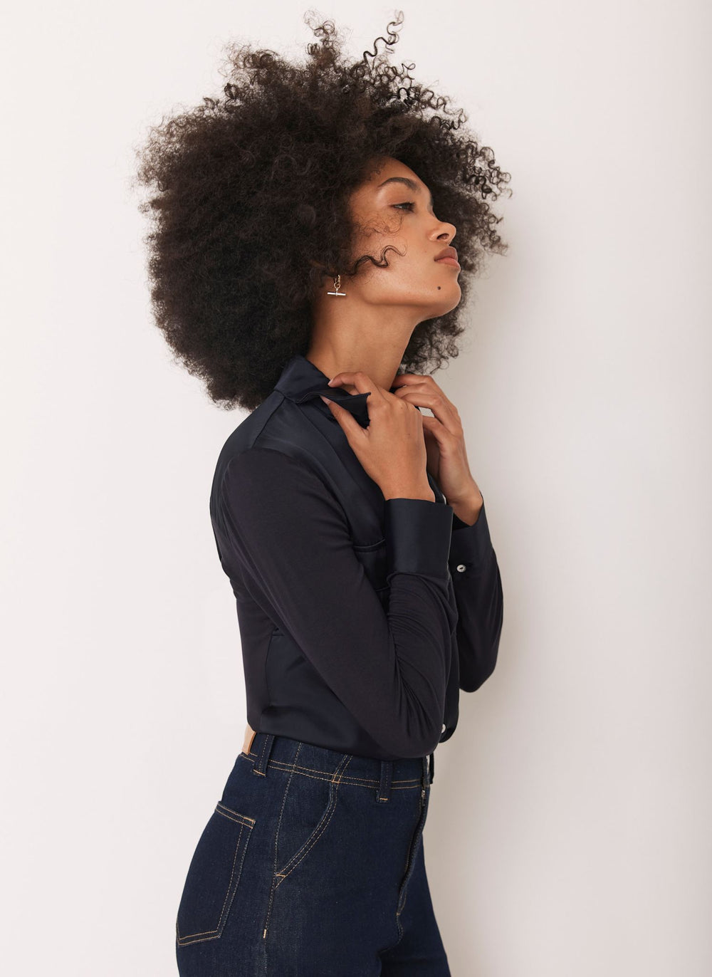 Navy Satin Utility Shirt