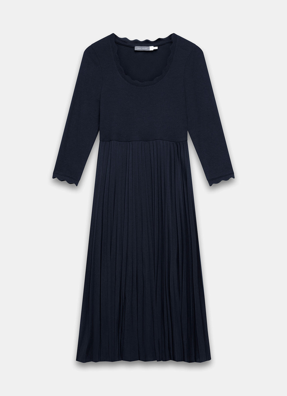 Navy Scallop Jersey Mix Midi Dress Mint Velvet Navy Scallop Jersey Mix Midi Dress Mint Velvet