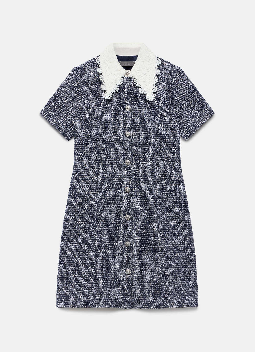 Navy Statement Collar Boucle Mini Dress – Mint Velvet