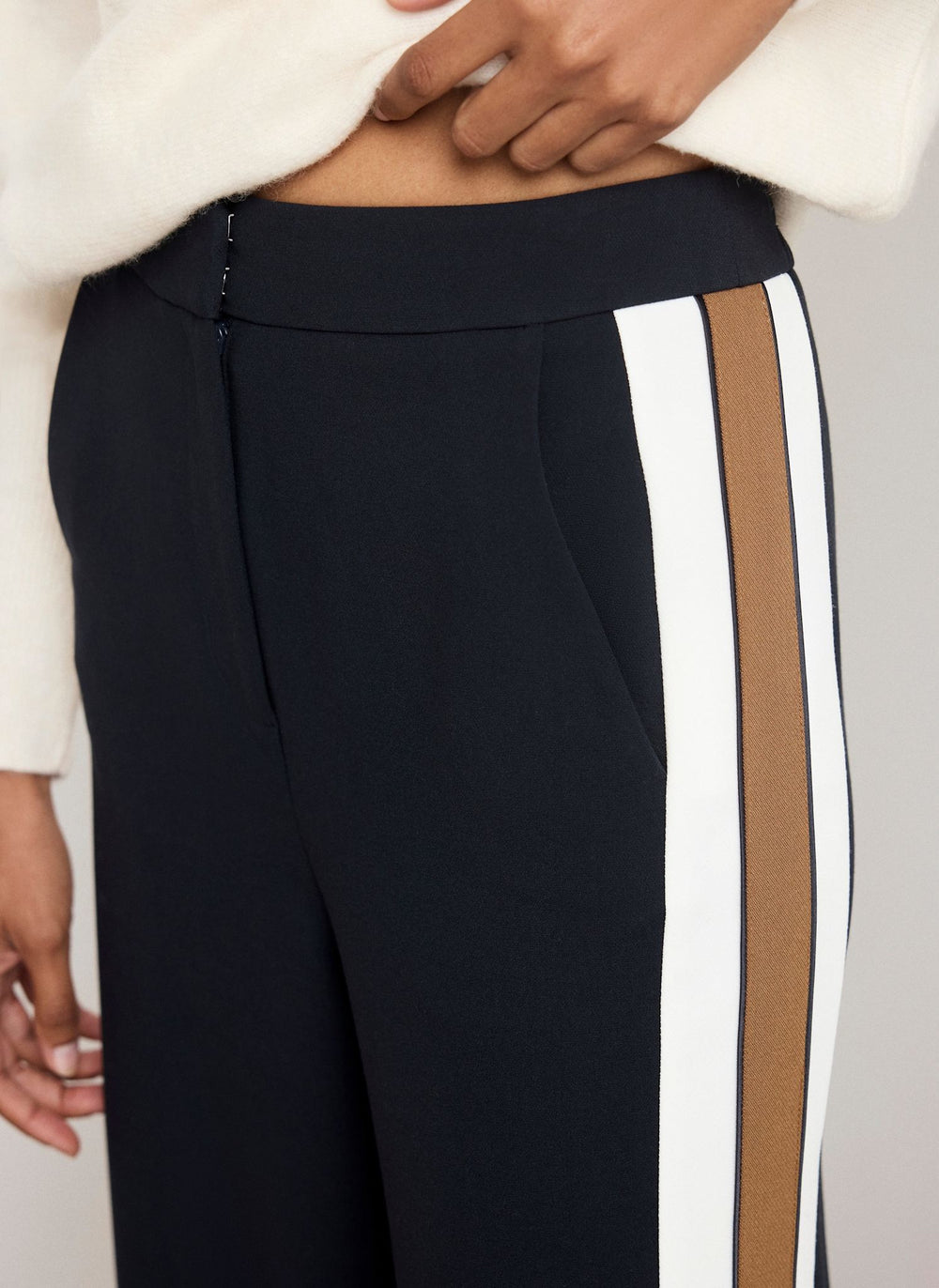 Navy Side Stripe Wide Leg Trousers