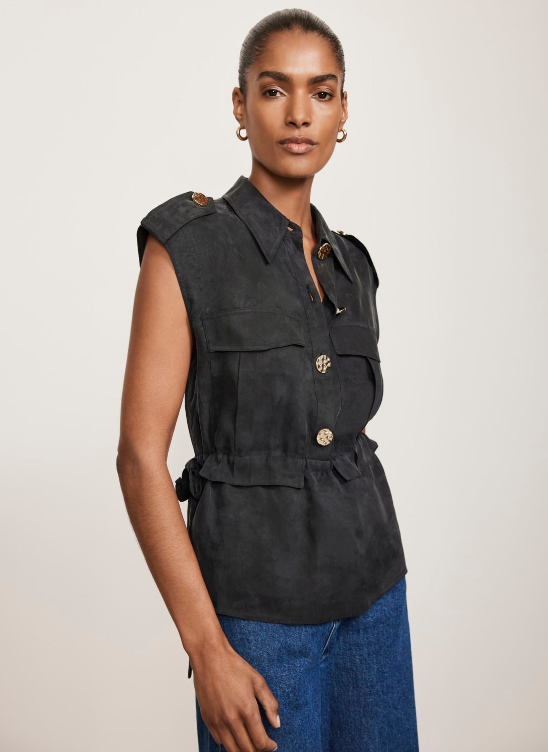 Navy Sleeveless Utility Shirt – Mint Velvet